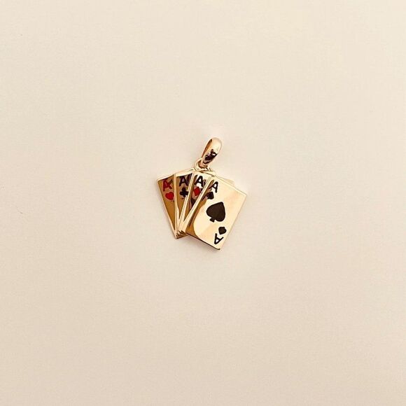 14k Solid Yellow Gold 4 Aces Pendant | 14K 4 Aces Poker charm | Birthday Gift | - Picture 2 of 7